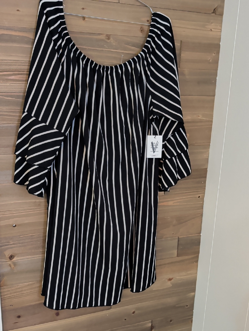 Vibe Black and White Striped Off-Shoulder Top.  3X